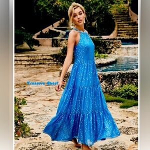 Lilly Pulitzer NWT Beccalyn Maxi Dress Boca Blue Viscose Metallic Clip Size M